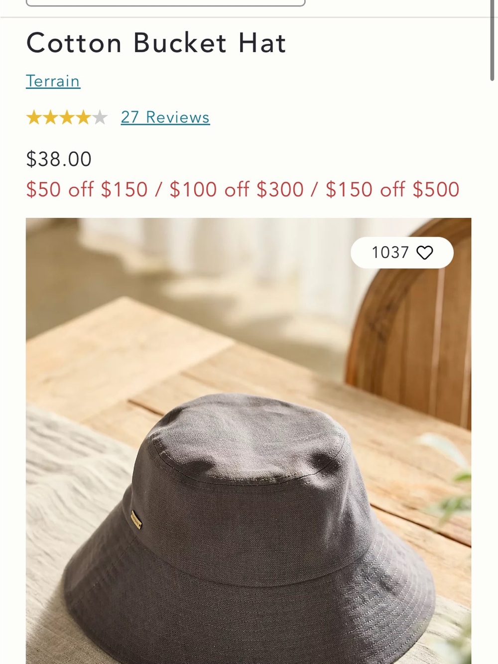 Anthropologie Cotton Bucket Hat